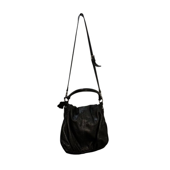 Margot Black Leather Hobo Bag With Tassel Accent & Adjustable Strap - Picture 2 of 15